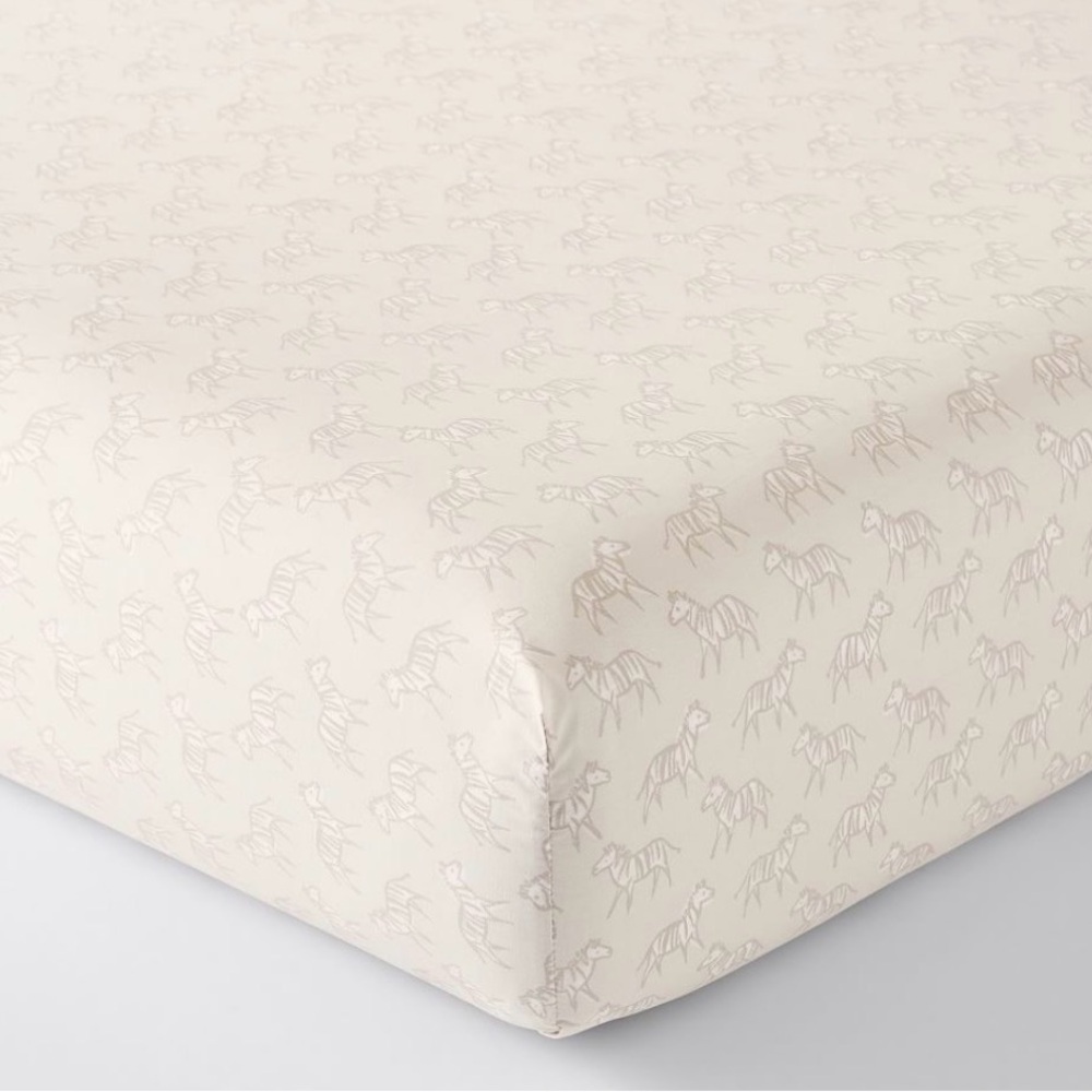 Pottery Barn Neutral Cream Zebra Animal Crib Print Sheet